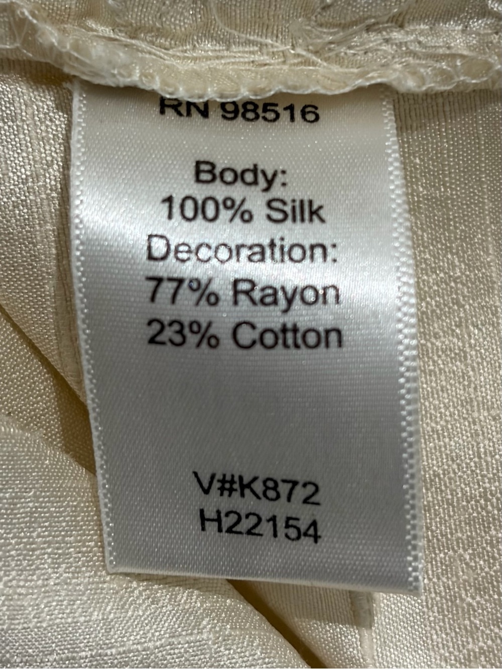 100% Silk Classic Embroidered Button-Front Cream Blouse (L) - Picture 7 of 14